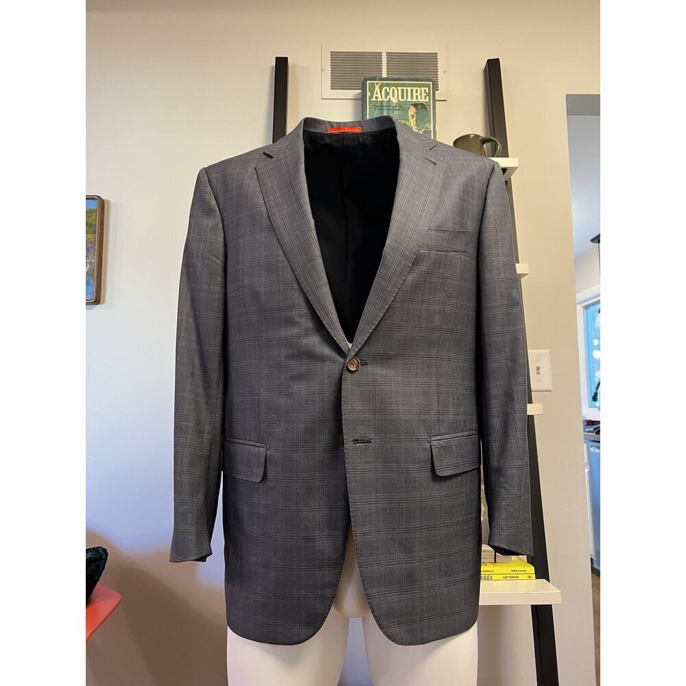 Isaia Napoli Light Blue Wool/Silk Windowpane Sport Coat 56R